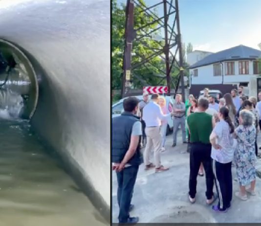 VIDEO | Inundații pe strada Tudor Vladimirescu din Durlești: un colector înfundat a avariat case și a distrus drumul